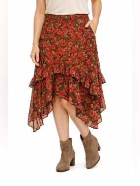 Mia Joy Floral Handkerchief Hem Boho Skirt